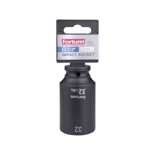 FORTUM gépi impakt dugófej 1/2", 32 mm, L 78 mm, feketített