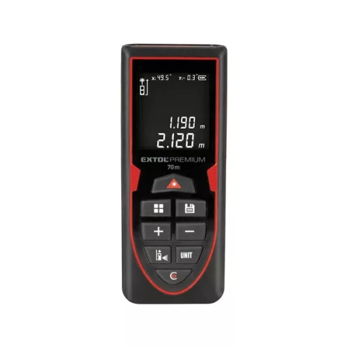 EXTOL PREMIUM digitális zöld lézeres távolságmérő, beépített akkuval, 0,05-70m, +/-2,0mm