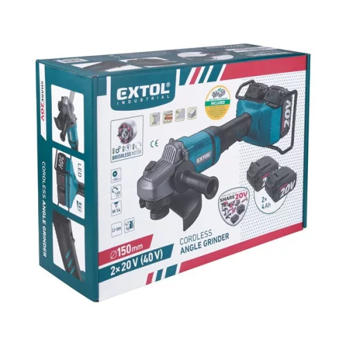 EXTOL INDUSTRIAL Share20V akkus sarokcsiszológép 40V Li-ion, 180 mm, szénkefe mentes, akku és töltő nélkül