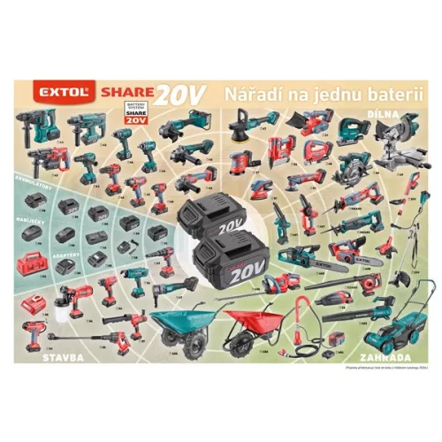 EXTOL INDUSTRIAL Share20V akkus sarokcsiszológép 40V Li-ion, 180 mm, szénkefe mentes, akku és töltő nélkül
