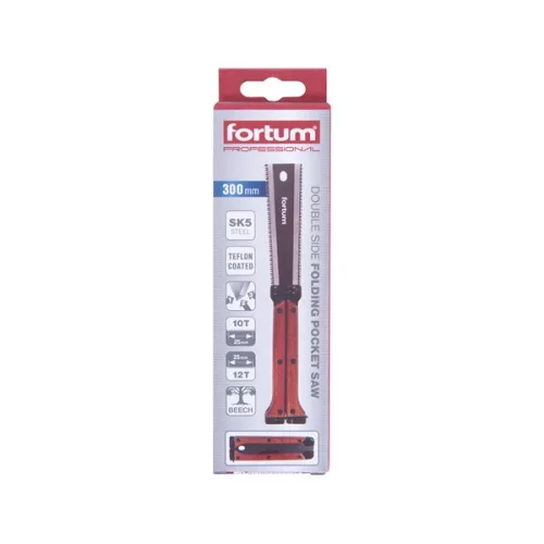 FORTUM összecsukható fafűrész, 300/140 mm, kétoldalas, teflon bevonatú SK5 acél penge