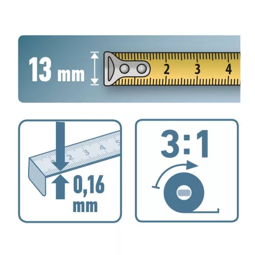 EXTOL PREMIUM gumírozott mérőszalag 30m×13mm, 5 év