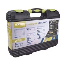 EXTOL CRAFT 59db-os szerszámkészlet 1/4" CV, 10 dugófej 4-13mm, racsnis kar, fogók, bitek