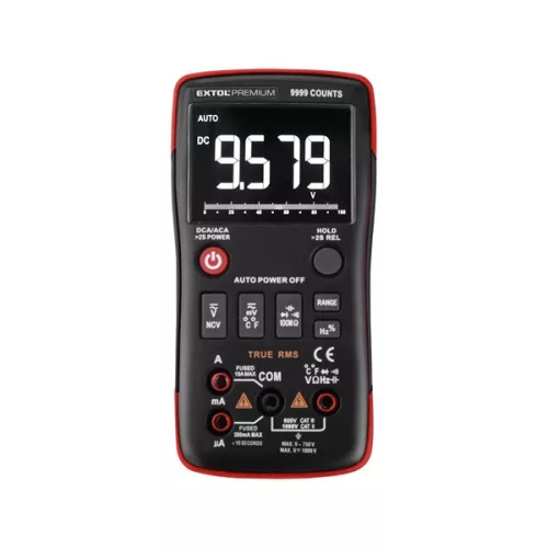 EXTOL PREMIUM digitális multiméter True RMS hangjelzővel, Amper/Volt/Ohm mérő, 2 db 1,5V AA elem