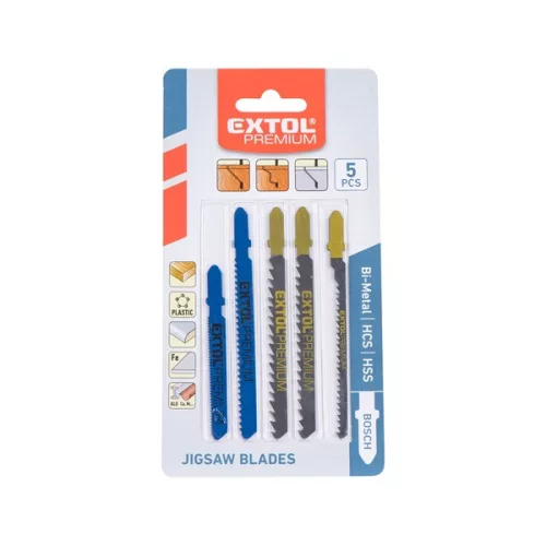 EXTOL PREMIUM dekopírfűrészlap készlet, 5db, Bosch befogás, HSS, HCS, bimetál