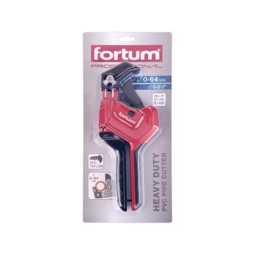 FORTUM műanyagcső vágóolló 64mm, 3 fokozat, PVC, PPR, PP, PE, PEX, PB, PVDF csövekhez