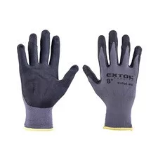 EXTOL PREMIUM varrat nélküli nylon-spandex kötött kesztyű, 8, nitrilbe mártott tenyér és ujjhegy