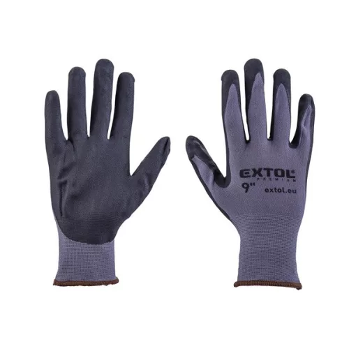 EXTOL PREMIUM kötött nylon-Spandex kesztyű, varrat nélküli, 9, nitrilbe mártott tenyér és ujjhegy