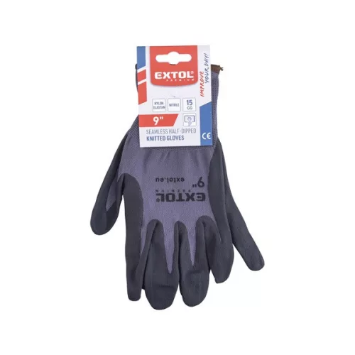 EXTOL PREMIUM kötött nylon-Spandex kesztyű, varrat nélküli, 9, nitrilbe mártott tenyér és ujjhegy