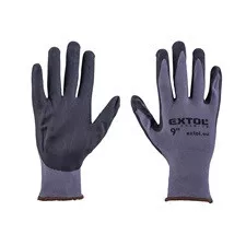 EXTOL PREMIUM kötött nylon-Spandex kesztyű, varrat nélküli, 9, nitrilbe mártott tenyér és ujjhegy