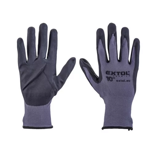 EXTOL PREMIUM kötött nylon-Spandex kesztyű, varrat nélküli, nitrilbe mártott, méret 10'''