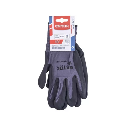 EXTOL PREMIUM kötött nylon-Spandex kesztyű, varrat nélküli, nitrilbe mártott, méret 10'''