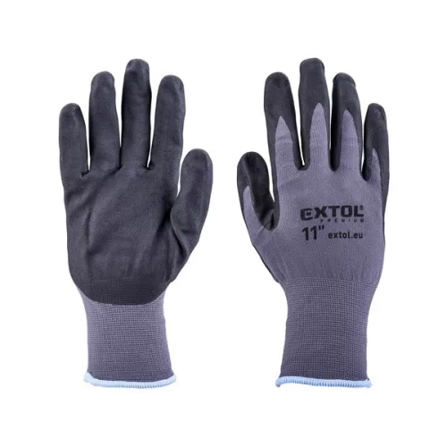 EXTOL PREMIUM varrat nélküli kötött nylon-Spandex kesztyű, 11, nitrilbe mártott tenyér és ujjhegy