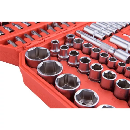 EXTOL PREMIUM racsnis dugókulcs készlet 110db, 1/4" és 1/2", 4-32mm, 32db bit, gyertyakulcs