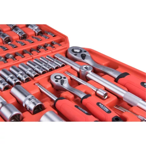 EXTOL PREMIUM racsnis dugókulcs készlet 110db, 1/4" és 1/2", 4-32mm, 32db bit, gyertyakulcs
