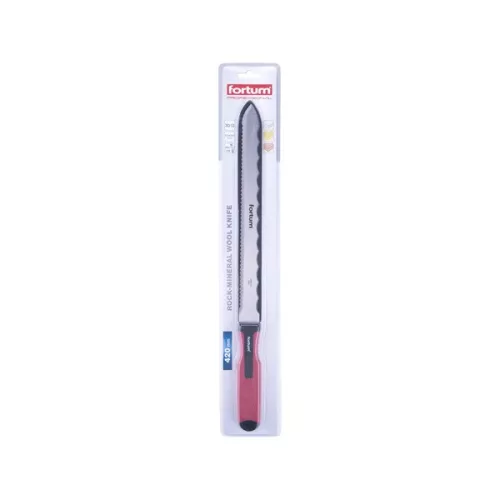 FORTUM kétélű kőzetgyapot vágókés, 470/280mm, rozsdamentes acél penge, 1,5mm
