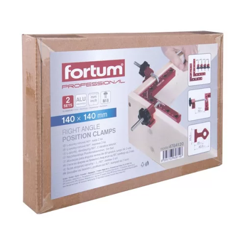 FORTUM derékszög szorító, L-alakú, 2 db, 140×140 mm, ALU