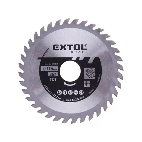 EXTOL CRAFT keményfémlapkás körfűrészlap 115×22,2 mm T36, 2,2 mm, max. 11.000 ford/perc