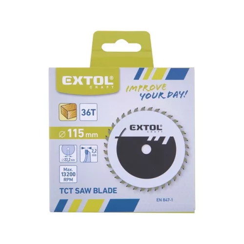 EXTOL CRAFT keményfémlapkás körfűrészlap 115×22,2 mm T36, 2,2 mm, max. 11.000 ford/perc