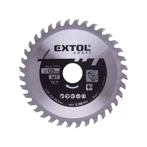 EXTOL CRAFT keményfémlapkás körfűrészlap 125×22,2mm T36, 2,2 mm lapkaszélesség, max. 10.000 ford/perc