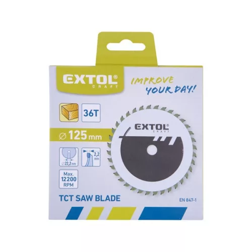 EXTOL CRAFT keményfémlapkás körfűrészlap 125×22,2mm T36, 2,2 mm lapkaszélesség, max. 10.000 ford/perc