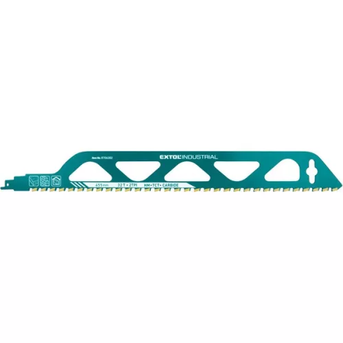 EXTOL INDUSTRIAL szablyafűrészlap Bosch befogással, HM/TCT fogakkal, 455 mm, 2TPI, gázbetonhoz