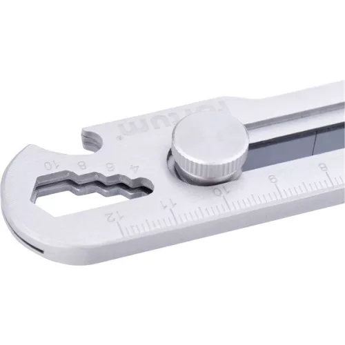 FORTUM 5 funkciós tapétavágó kés, rozsdamentes acél fémház, tripla vágóél, 18mm, csavaros rögzítés