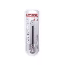 FORTUM 5 funkciós tapétavágó kés, rozsdamentes acél fémház, tripla vágóél, 18mm, csavaros rögzítés