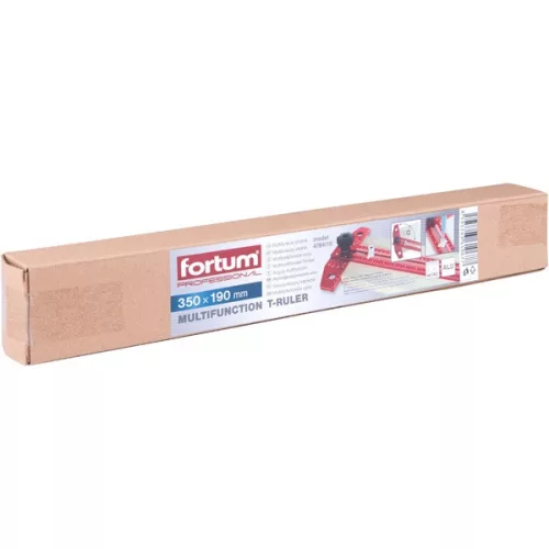 FORTUM asztalos T-vonalzó és szögmérő, 350×190 mm, ALU, lézergravírozott, mm beosztással
