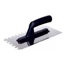 EXTOL CRAFT rozsdamentes glettelőkanál csempézőhöz 270×128×80mm 6×6mm műanyag nyél