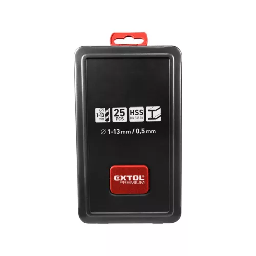 EXTOL PREMIUM fémcsigafúró klt. HSS, DIN 338, fémdobozban;1,0-13,0mm,25 db
