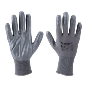   EXTOL PREMIUM kötött kesztyű szürke nylon, méret: 10' nitrilbe mártott teny. és ujjhegy., gumírozott mandzsetta