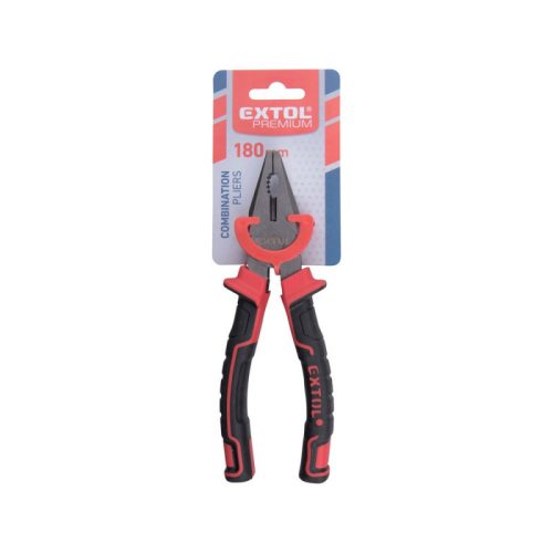EXTOL PREMIUM kombinált fogó, 180mm, duál vörös/fekete, TPR nyél, akasztós szerszámtartó