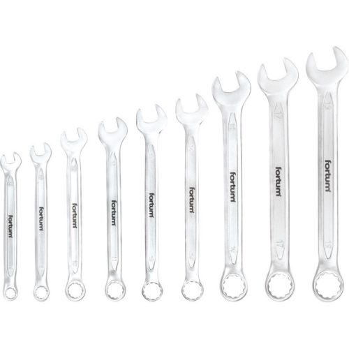 FORTUM csillag-villás kulcs klt. 9db, 6-19mm 61CrV5, mattkróm, vászon tok FORTUM