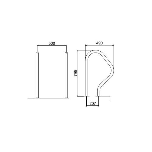 Rozsdamentes korlát, AISI316, 795 x 490 mm, 2 darabos készlet, tengeri környezetbe alkalmas