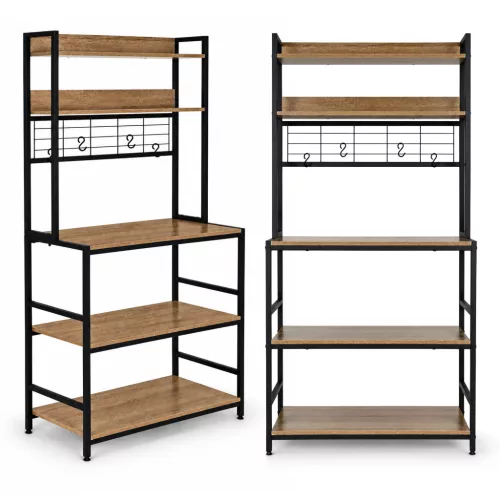 ModernHome konyhai polcos állvány 84 cm, 6 szintes, kampókkal, loft, világos tölgy
