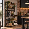 ModernHome konyhai polcos állvány 84 cm, 6 szintes, kampókkal, loft, világos tölgy