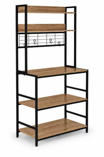 ModernHome konyhai polcos állvány 84 cm, 6 szintes, kampókkal, loft, világos tölgy