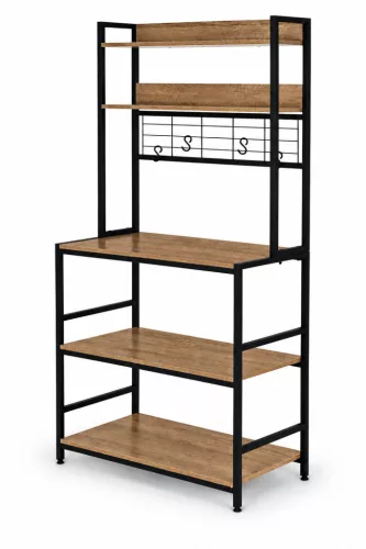 ModernHome konyhai polcos állvány 84 cm, 6 szintes, kampókkal, loft, világos tölgy