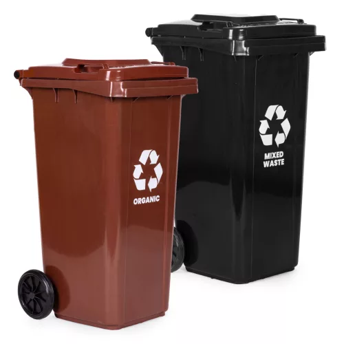 MULTISTORE 2 db 240L hulladéktároló kuka szett, fekete-barna, vegyes és BIO, gumikkal
