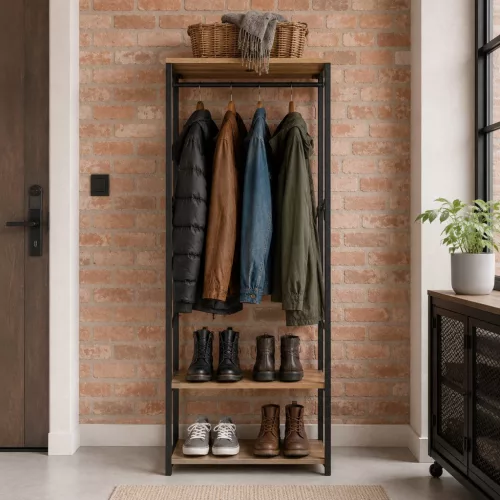 ModernHome loft álló ruhafogas polcokkal, világos tölgy
