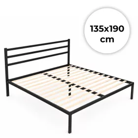   ModernHome fém ágy ágyráccsal és fejtámlával, 135x190 cm, fekete