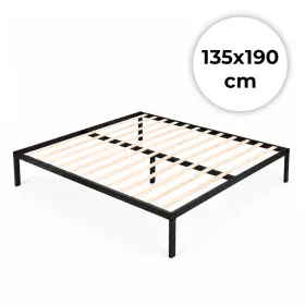   ModernHome fém ágy ágyráccsal, 135x190 cm, minimalista fekete keret