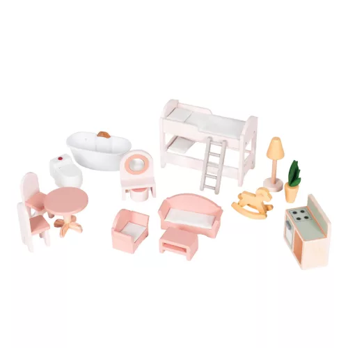 ECOTOYS Laura fa babaház, 3 emelet, 5 szoba, 15 bútorral