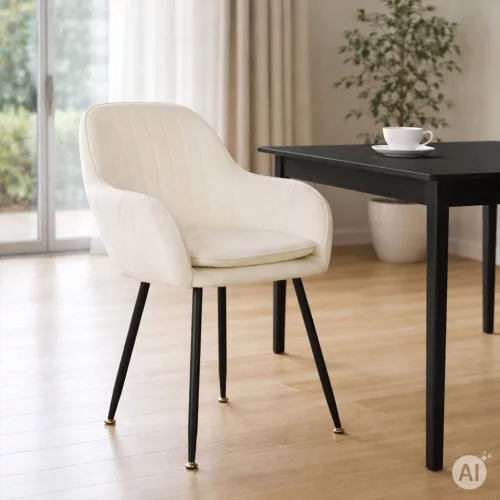 ModernHome 2 db bársony kárpitozott modern szék, krém