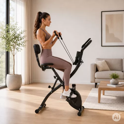 MOVEPRO összecsukható mágneses szobakerékpár háttámlával, ellenállásszalagokkal, 8 fokozat, 120 kg
