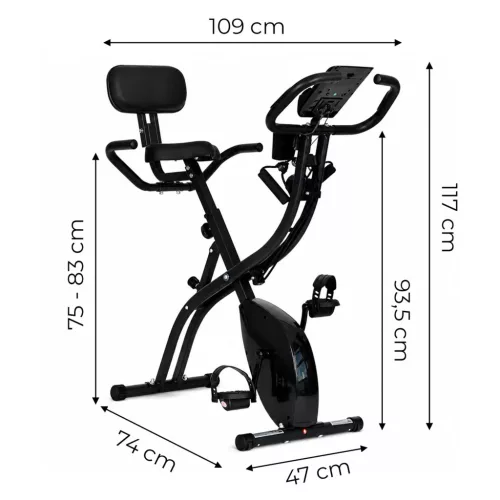 MOVEPRO összecsukható mágneses szobakerékpár háttámlával, ellenállásszalagokkal, 8 fokozat, 120 kg