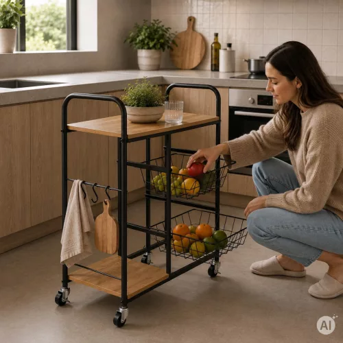 ModernHome gurulós konyhai tárolópolc kihúzható kosarakkal