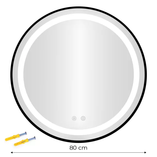 ModernHome kerek LED fürdőszobatükör, falra szerelhető, 80 cm, 3 szín, érintőkapcsolós, fényerőszabályzós