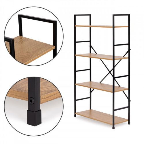 Modern széles fa könyvespolc 4 polccal LOFT